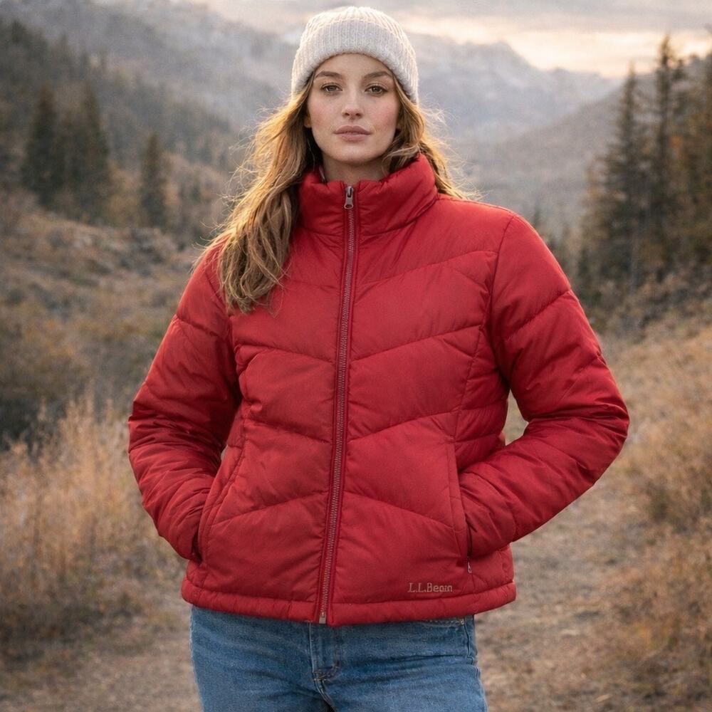 L.L.Bean Womens Reversible Down Puffer Jacket Pink/Red Goose Down M Gorpcore - Picture 2 of 10